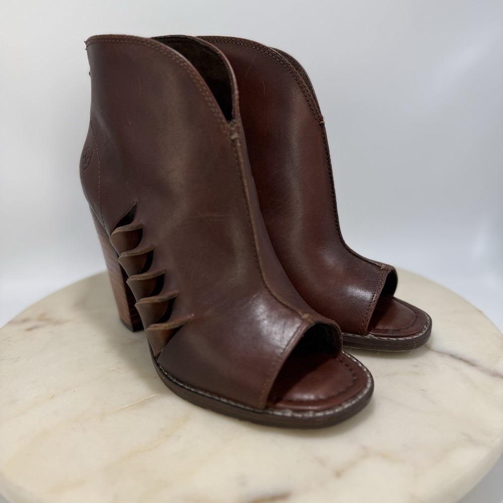 Ariat Lindsey Leather Ankle Boots Size 8.5B Peep Toe  Brown Leather #10019939